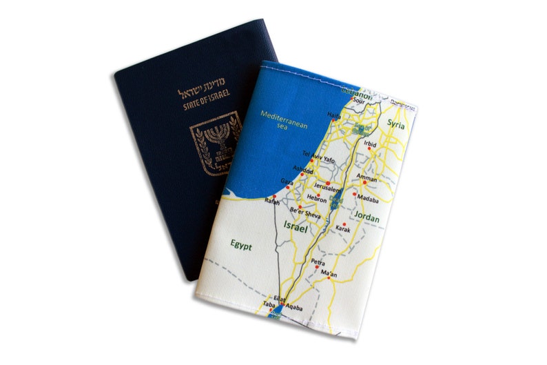 Carte d'Israël, étui pour passeport, porte-passeport, étui pour passeport, cadeau pour les voyageurs, fabriqué en Israël, terre sainte, amour d'Israël. image 1