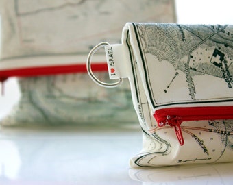 Fold over clutch - women hand bag printed with the map of ancient Israel - Zipper clutch for women