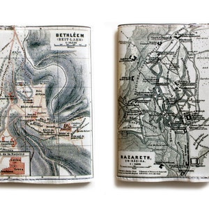Map Passport Cover printed with the map of ancient Israel showing Bethlechem / Bethleem and Nazareth old cities from 1912 image 3