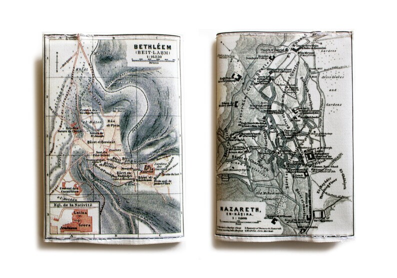 Map Passport Cover printed with the map of ancient Israel showing Bethlechem / Bethleem and Nazareth old cities from 1912 image 3