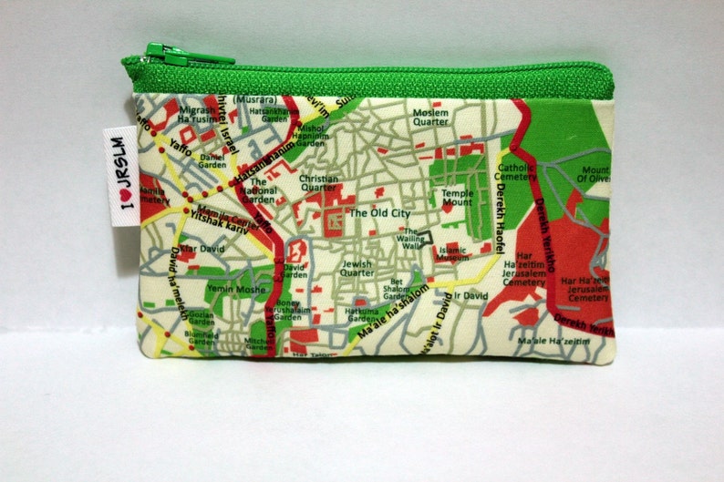 JERUSALEM map Wallet cotton zipper pouch souvenir from Israel gift from Israel coin purse or business card holder image 5