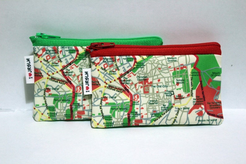 JERUSALEM map Wallet cotton zipper pouch souvenir from Israel gift from Israel coin purse or business card holder image 2