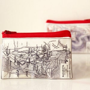 Womens wallet, mens wallet, zipper pouch, printed with the map of ancient Israel, with red zipper - now on sale