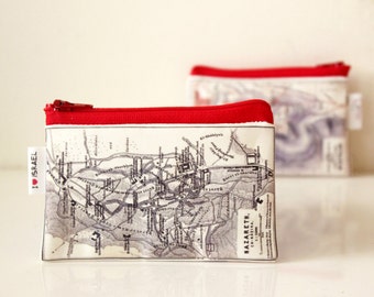Womens wallet, mens wallet, zipper pouch, printed with the map of ancient Israel, with red zipper - now on sale