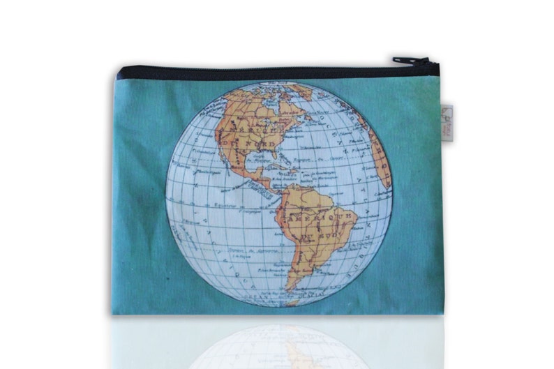 World Map zipper pouch, Clutch purse, Women's wallet, printed with an old map of the world image 2