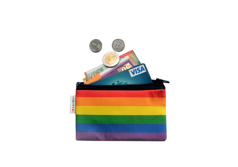 RAINBOW colored wallet, printed Wallet, Colorful cotton coin purse with black zipper, gay valentines, gay pride, gay, lgbt, love parade image 1