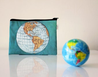 World Map zipper pouch, Clutch purse, Women's wallet, printed with an old map of the world