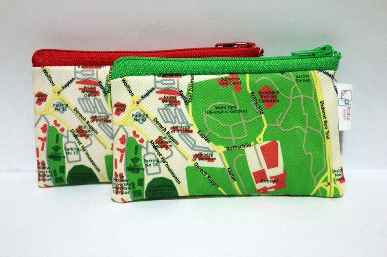 JERUSALEM map Wallet cotton zipper pouch souvenir from Israel gift from Israel coin purse or business card holder image 3