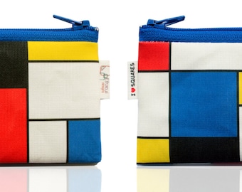 Mondrian Inspired Coin Purse, Zipper Pouch, Red Blue Yellow Squares, Men's Wallet, Wallet Women, Gift Idea, Art Lover Gift, Christmas gift