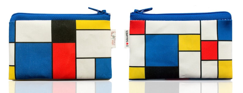 Colorful geometric coin purse with red blue and yellow squares printed for men women and kids on sale image 3