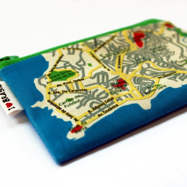 Coin purse wallet colorfull and unique with BRASIL map printed on it - Souvenir from Rio and Salvador - Carnaval - Map pattern coin purse