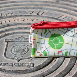 Carteira com mapa de Tel Aviv, porta-moedas com mapa, bolsa com zíper vermelho, lembrança de Israel, carteira impressa para cartões de crédito e moedas, feita em Israel.