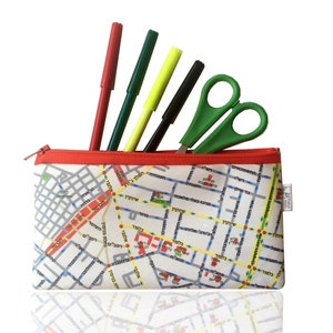 Pochette étui avec Tel-Aviv carte impression taille crayon - trousse zippée étui / Orange / souvenir de Tel-Aviv Israël