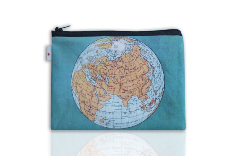 World Map zipper pouch, Clutch purse, Women's wallet, printed with an old map of the world image 3
