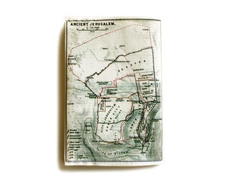 Jerusalem Map Passport Cover, Ancient Map, Passport Cover With The Map Of Ancient Jerusalem, Israel -  Map From 1912, Made In Israel.