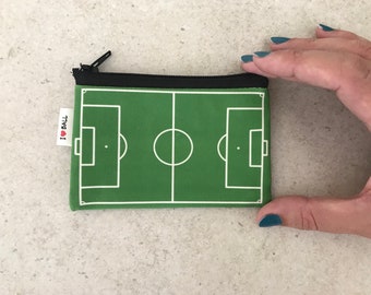 Football Field, Soccer Field Zipper Pouch, Coin Purse for change and cards, Playing ball, Green grass, field shaped coin purse, gift for him