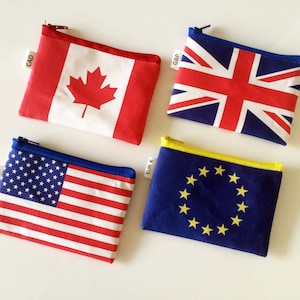Monedero con bandera, monedero de viaje con cremallera, billetera de viaje con cremallera, billetera para monedas y billetes, dólares estadounidenses, libras esterlinas, euros europeos y más.