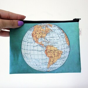 World Map zipper pouch, Clutch purse, Women's wallet, printed with an old map of the world image 4