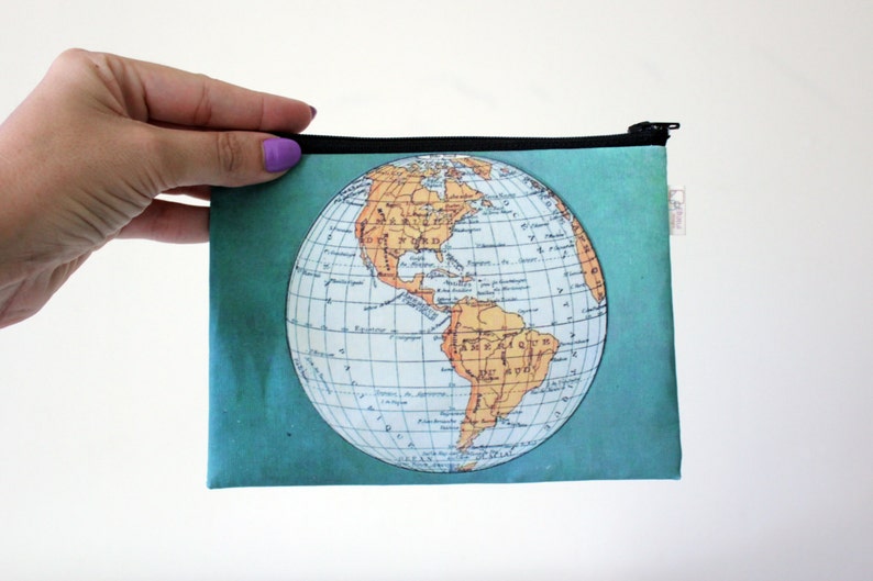 World Map zipper pouch, Clutch purse, Women's wallet, printed with an old map of the world image 4