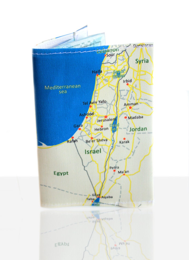 Carte d'Israël, étui pour passeport, porte-passeport, étui pour passeport, cadeau pour les voyageurs, fabriqué en Israël, terre sainte, amour d'Israël. image 4