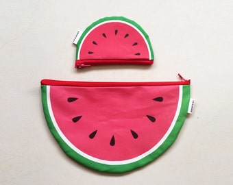 Watermelon summer time zipper pouch set - Big Clutch zipper pouch and a Small coin purse zipper pouch - Set of 2 cute Watermelons