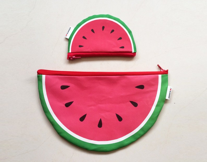 Watermelon summer time zipper pouch set Big Clutch zipper pouch and a Small coin purse zipper pouch Set of 2 cute Watermelons image 1