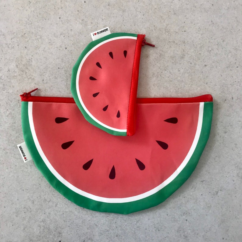 Watermelon summer time zipper pouch set Big Clutch zipper pouch and a Small coin purse zipper pouch Set of 2 cute Watermelons image 6