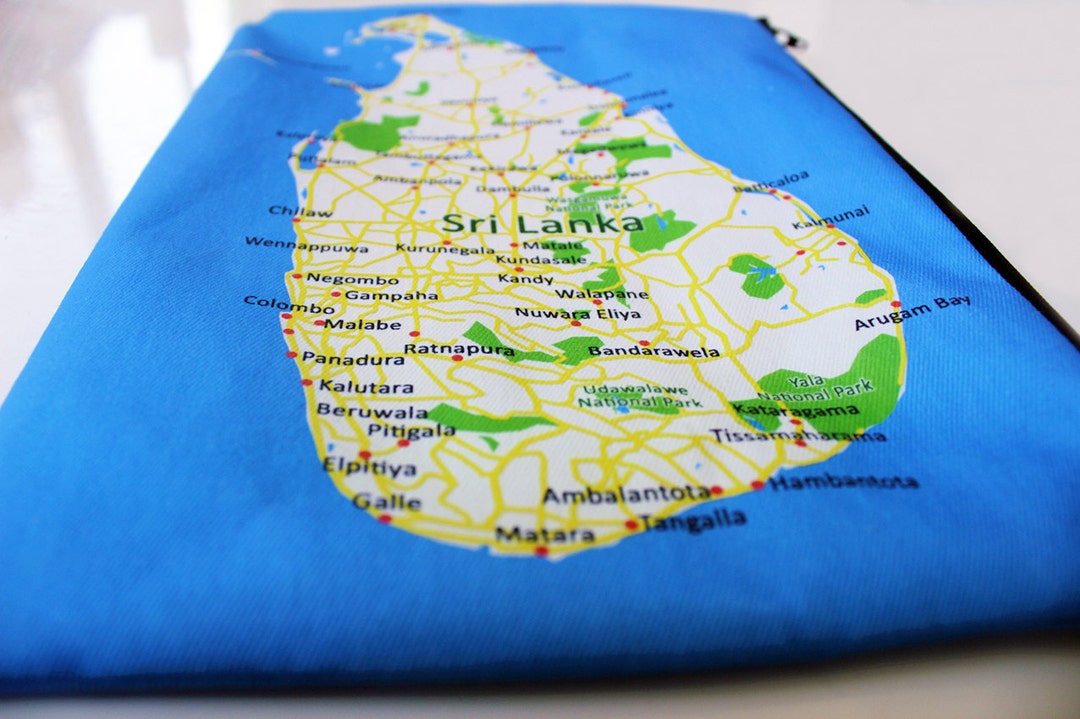 Sri Lanka Zipper Pouch Printed With the Map of Sri Lanka , Made to