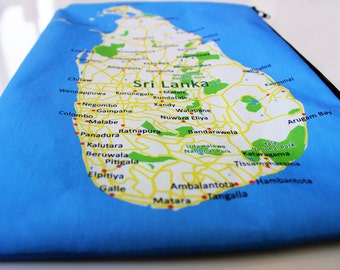 Sri Lanka Zipper pouch - printed with the map of Sri Lanka , Made to order