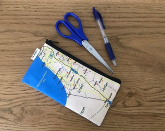 Israel Map Pencil Case, Zipper Pouch, Souvenir From Israel, Holy Land, Made In Israel, Jewish Gifts, Modern Judaica, Israeli Art.