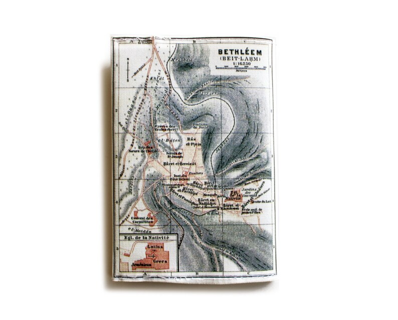 Map Passport Cover printed with the map of ancient Israel showing Bethlechem / Bethleem and Nazareth old cities from 1912 image 1