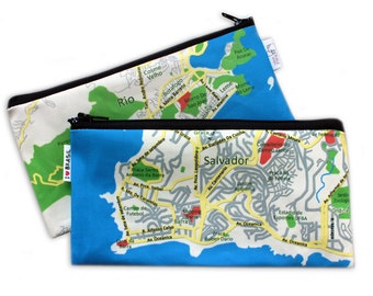 Brasil Map Pencil Case, Brazil Souvenir, Back to School, Zipper Pouch, Souvenir from Rio, Salvador Brazil, Gift For Travelers.