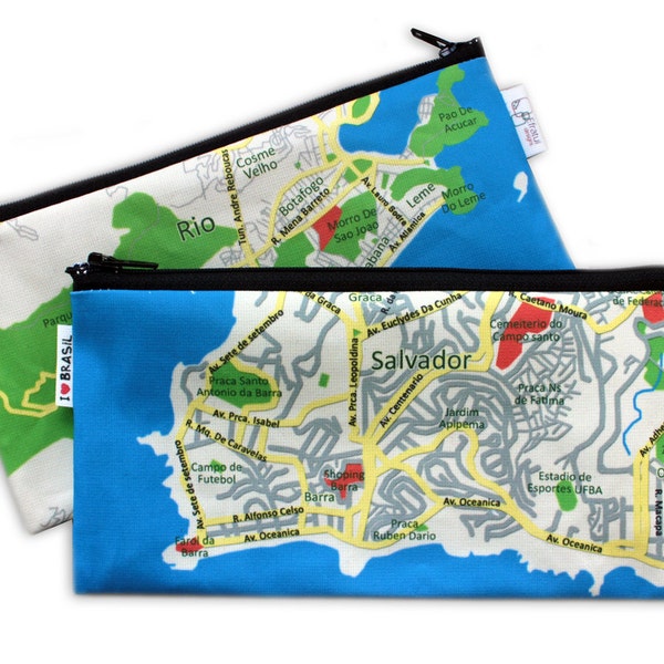 Brasil Map Pencil Case, Brazil Souvenir, Back to School, Zipper Pouch, Souvenir from Rio, Salvador Brazil, Gift For Travelers.