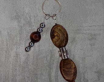 Polished Agate & Wood Keychain / Bag Charm - B5