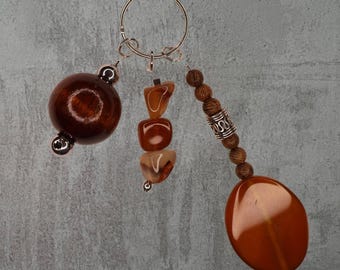 Wood & Carnelian Chip Bead Keychain / Bag Charm