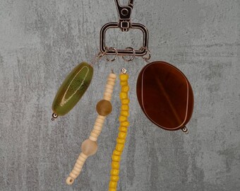 Green Ceramic & Amber Keychain / Bag Charm
