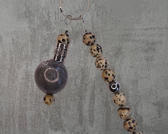 Spotted Jasper & Textured Ceramic Keychain / Bag Charm - B3