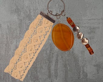 Amber Glass & Lace Keychain / Bag Charm