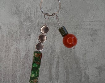 Jasper, Greenstone & Red Ceramic Keychain / Bag Charm - B2