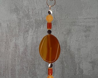 Orange Crackle Agate & Glass Bead Keychain / Bag Charm