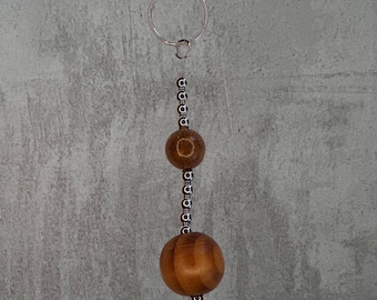 Wood, Chrome & Ceramic Beaded Keychain / Bag Charm - C4