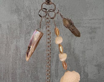 Shell, Quartz, and Glass Bead Keychain / Bag Charm