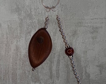 Sculpted Wood & Chrome Keychain / Bag Charm - B7