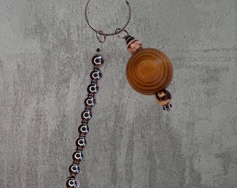 Round Wood & Chrome Beaded Keychain / Bag Charm