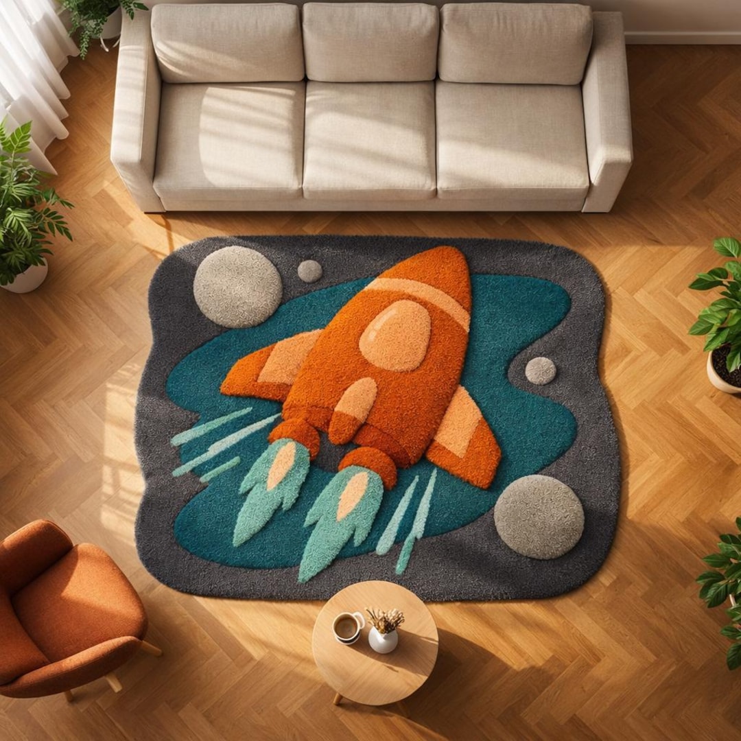 Handmade Rocket Ship Tufted Rug - Outer Space Nursery Decor - Custom ...