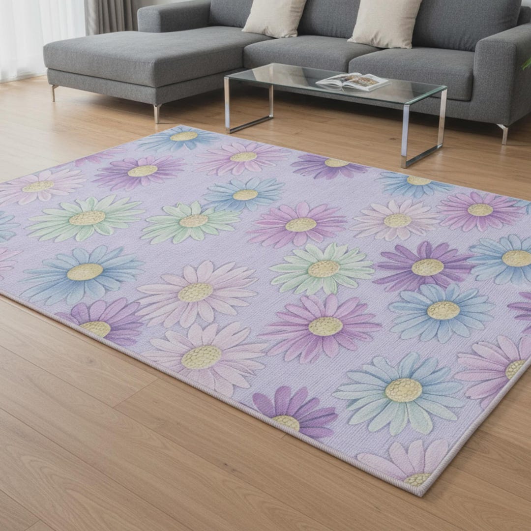 Fun Daisy Rug Pastel Daisy Eco Rug, Floral Home Decor, Gentle Flower Rug, Gift for ...
