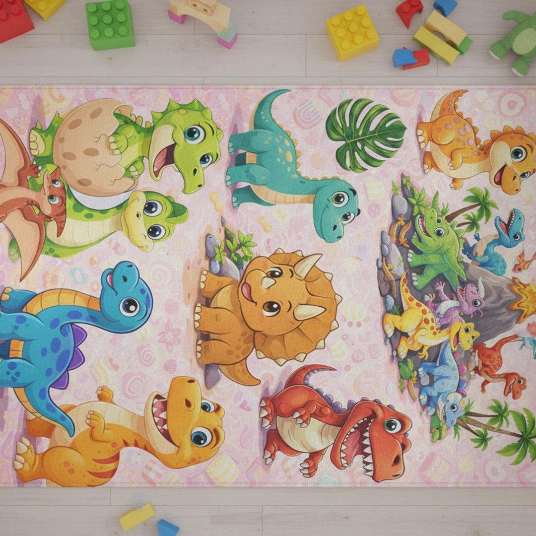 Dinosaur Rug for Kids Room | Playroom Decor, Nursery Rug, Cartoon Dino ...