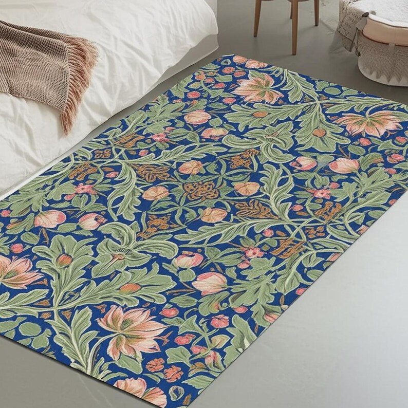 Floral Blue Rug, Custom Cottagecore Area Rug, Light Blue Flower Carpet ...