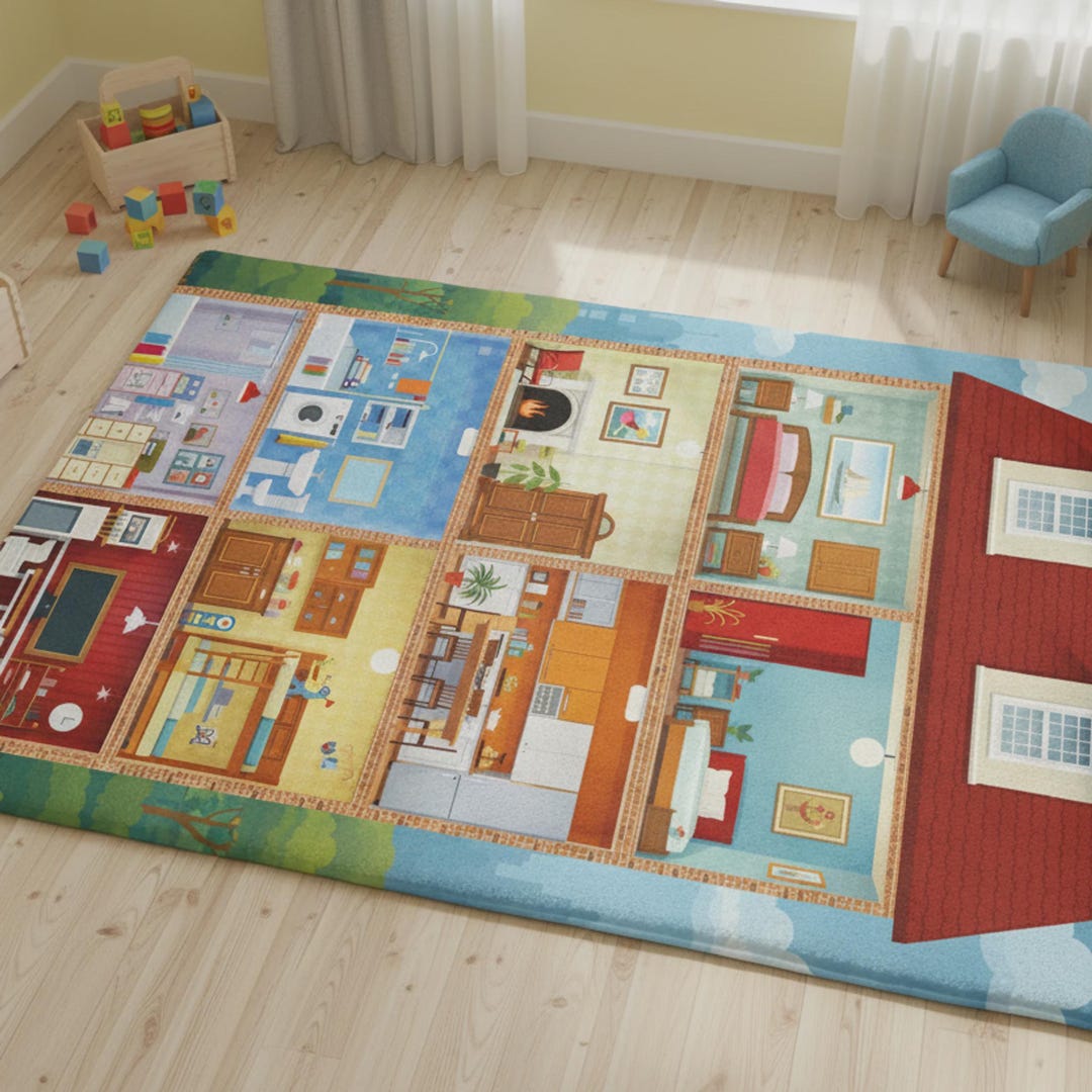 Playful House Floorplan Rug for Living R | Whimsical Home Decor ...