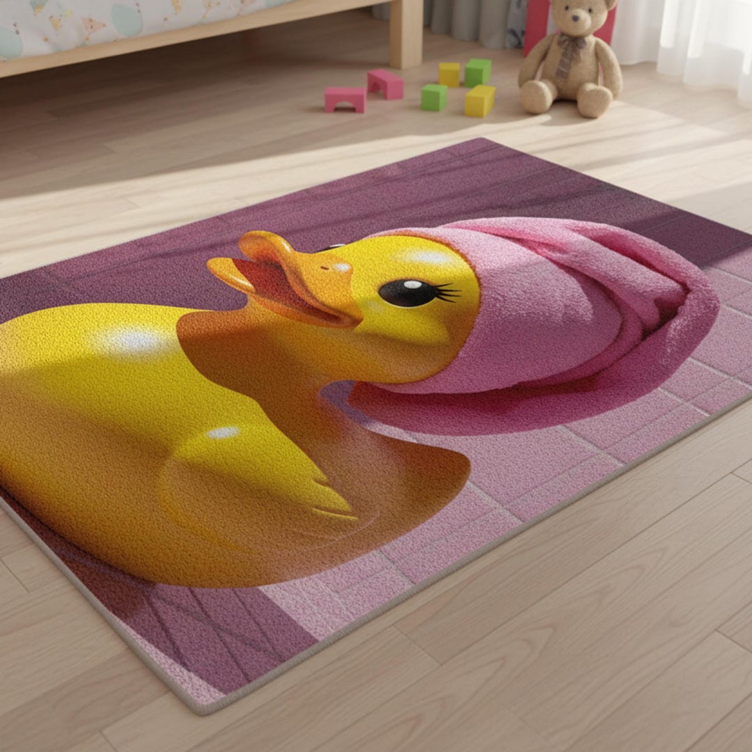 Cartoon Duck Eco Rug, Playful Kids Bath Mat, Cute Animal Nursery Decor ...